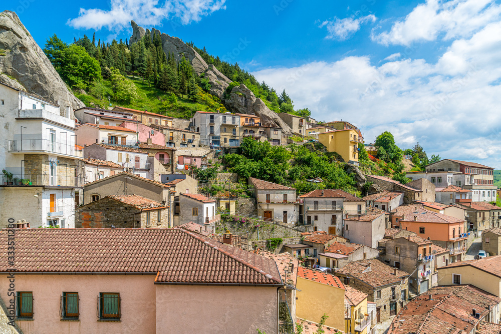 Panoramic sight in Pietrapertosa, small village on the Lucanian Dolomites, province of Potenza, Basilicata, Italy. Panoramic sight in Pietrapertosa, small village on the Lucanian Dolomites, province of Potenza, Basilicata, Italy.