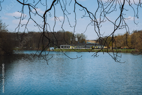 Scenic restaurant on the other side of a lake