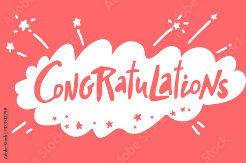 Congratulations card. Vector greeting card poster. Original handwritten calligraphy lettering , wold, on red background.