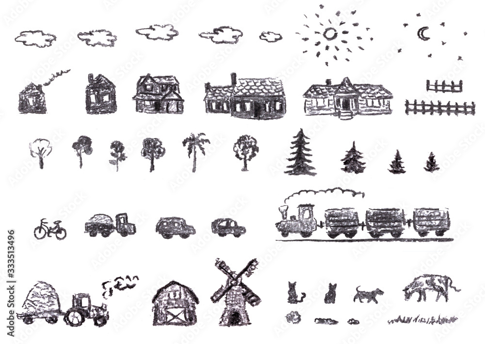Set of objects of countryside life Set of objects of countryside life