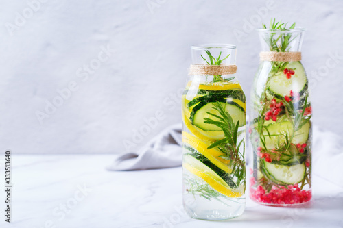 Fresh cool lemon cucumber rosemary infused water detox drink