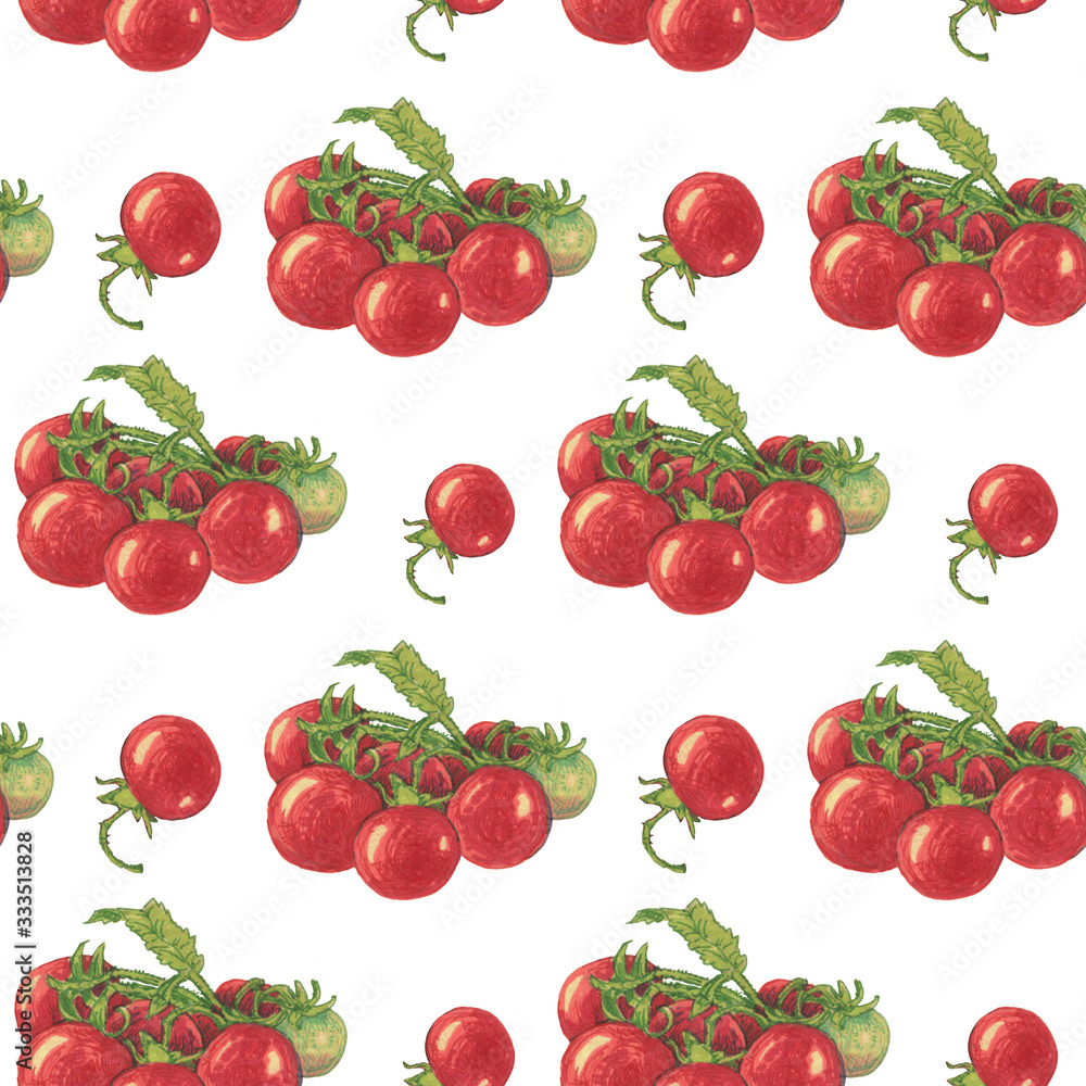 Seamless pattern with tomatoes on white background for wrapper, textile, scrapbooking paper Seamless pattern with tomatoes on white background for wrapper, textile, scrapbooking paper
