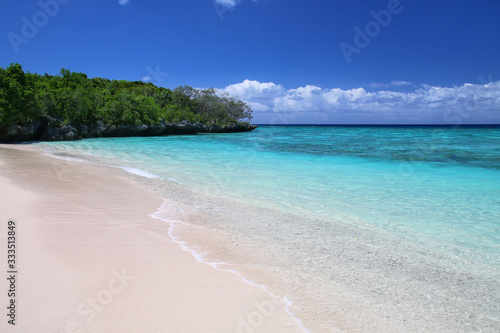 Sandy beach at Gee island in Ouvea lagoon, Loyalty Islands, New Caledonia © donyanedomam