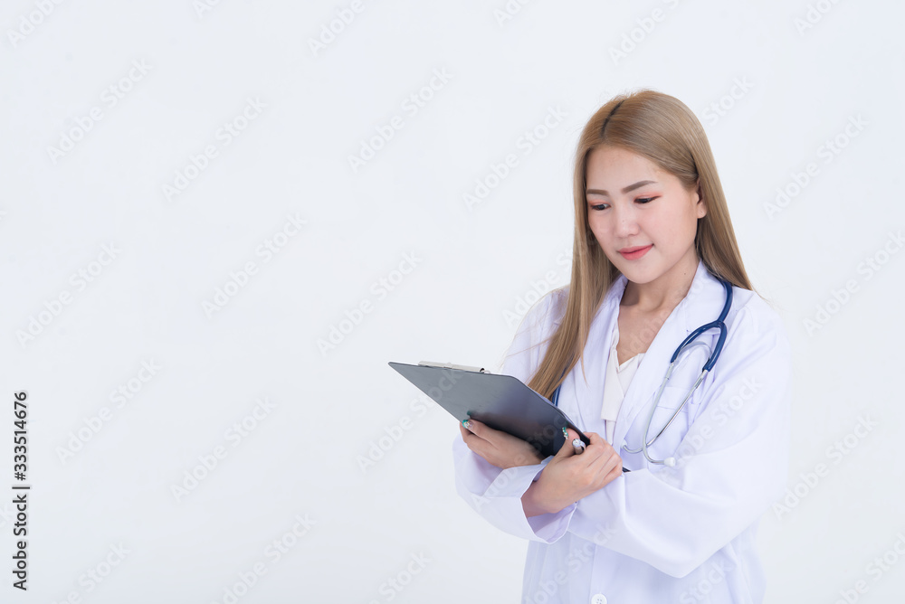 Portrait of young Female doctor with stethoscope on white background,Asian woman,Thailand people Portrait of young Female doctor with stethoscope on white background,Asian woman,Thailand people