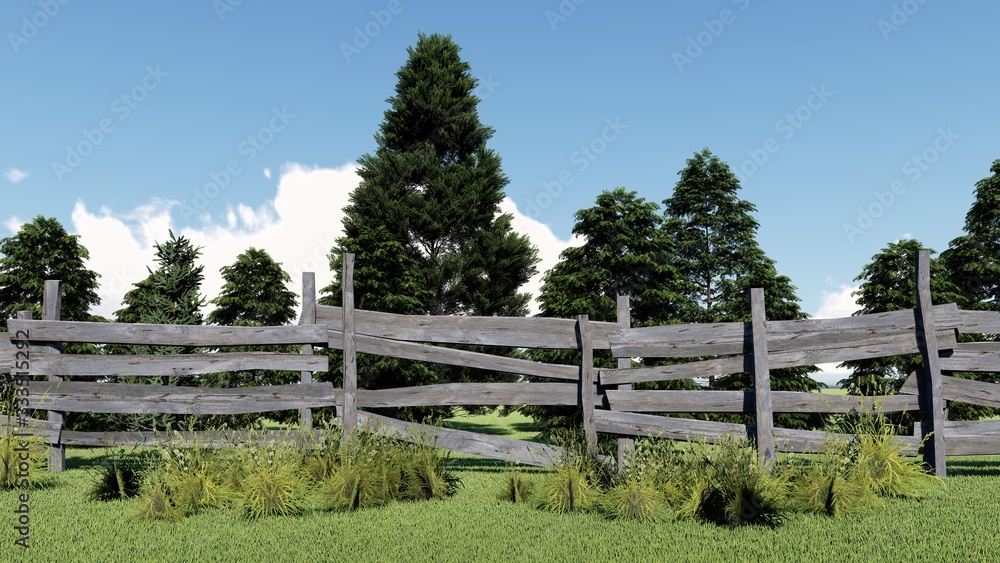 Fence in Nature 3D Rendering Fence in Nature 3D Rendering