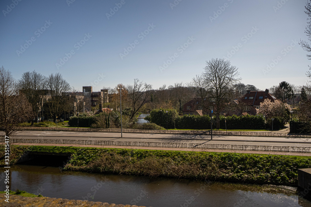 Amersfoort, Netherlands - 23 march 2020: Empty city streets due to people self isolating because of the corona virus Amersfoort, Netherlands - 23 march 2020: Empty city streets due to people self isolating because of the corona virus