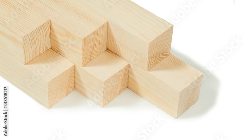 planned wood timber square wooden beams stack isolated on white