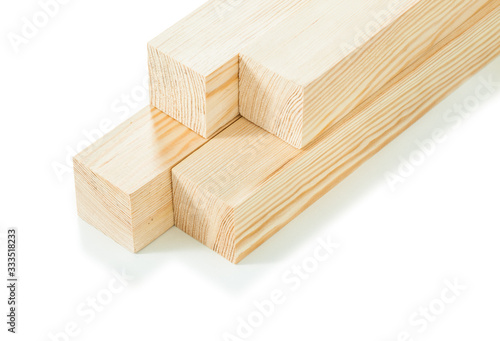 square wooden beams stack isolated