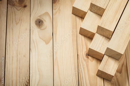 wooden boards little square timber planks in little stack copy space view