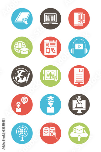 bundle of education online set icons