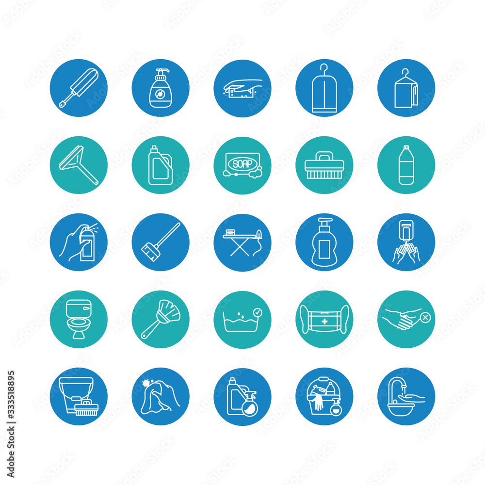 cleaning tools icon set, block style cleaning tools icon set, block style