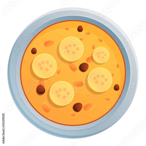 Banana muesli bowl icon. Cartoon of banana muesli bowl vector icon for web design isolated on white background