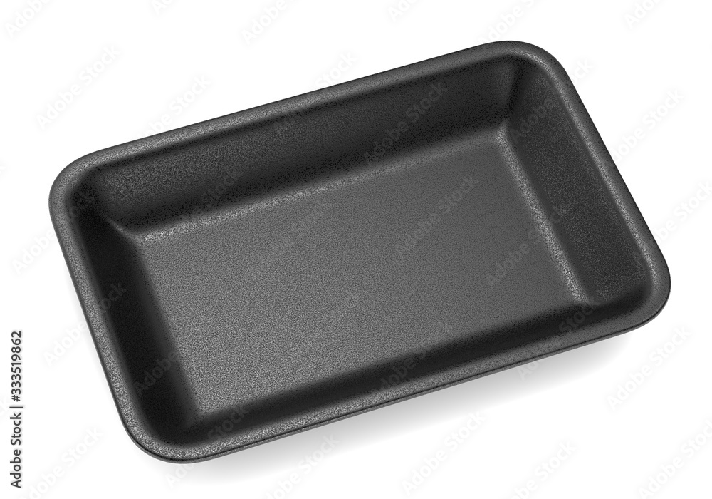 Black foam plastic food tray on white background Black foam plastic food tray on white background