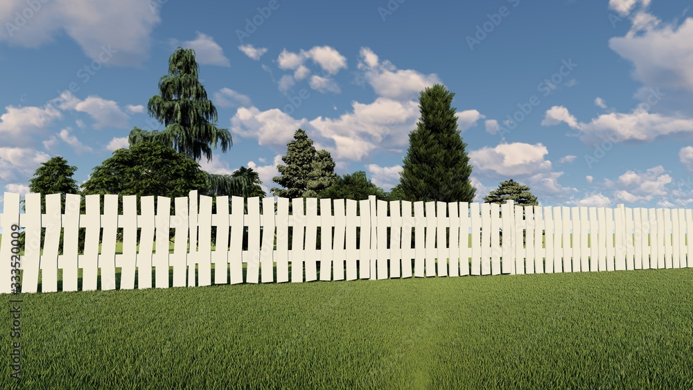 Fence in Nature 3D Rendering