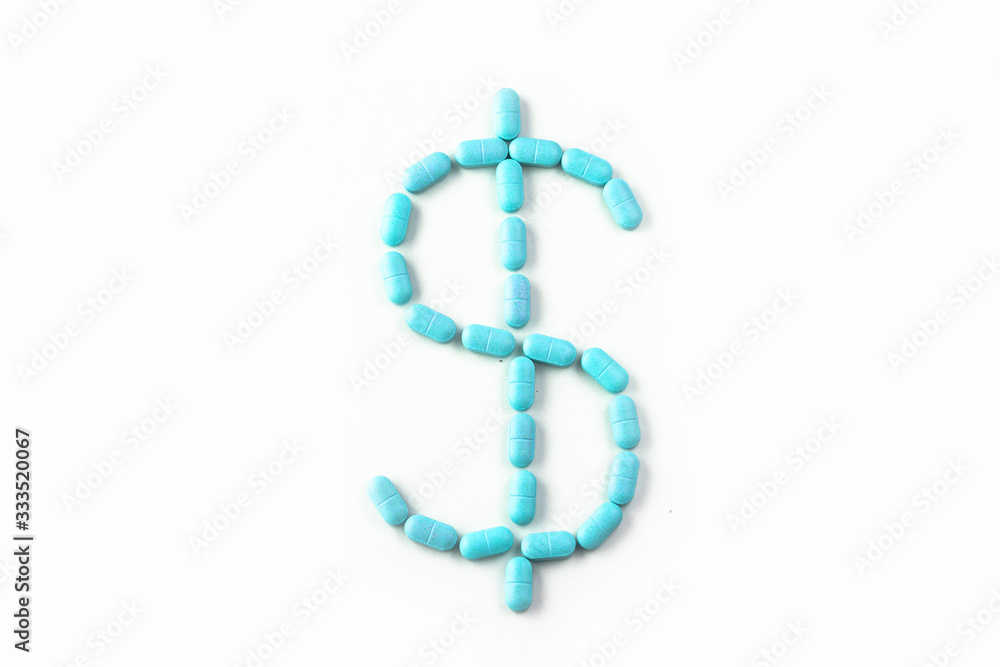 dollar sign shaped with medicine tablets dollar sign shaped with medicine tablets