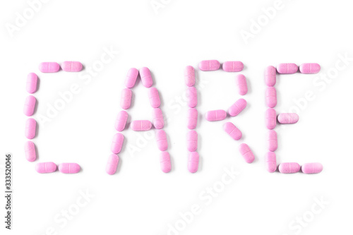 care keyword shape made with capsules or caplets