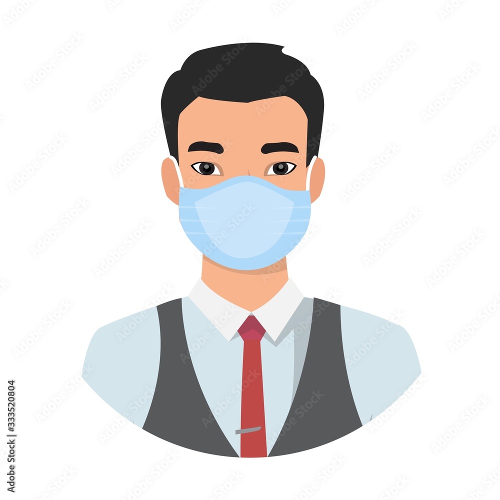 Asian men wearing medical mask to prevent disease, flu, air pollution, contaminated air, world pollution.