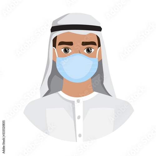 Arab men wearing medical mask to prevent disease, flu, air pollution, contaminated air, world pollution.
