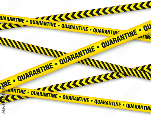 Quarantine zone warning tape. Novel coronavirus outbreak. Global lockdown. Coronavirus danger stripe. Police attention line. Vector illustration.
