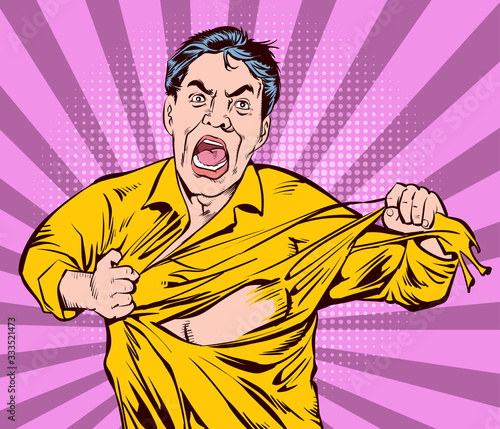 Crazy man Ripped off one's own clothes. pop art retro comic book illustration