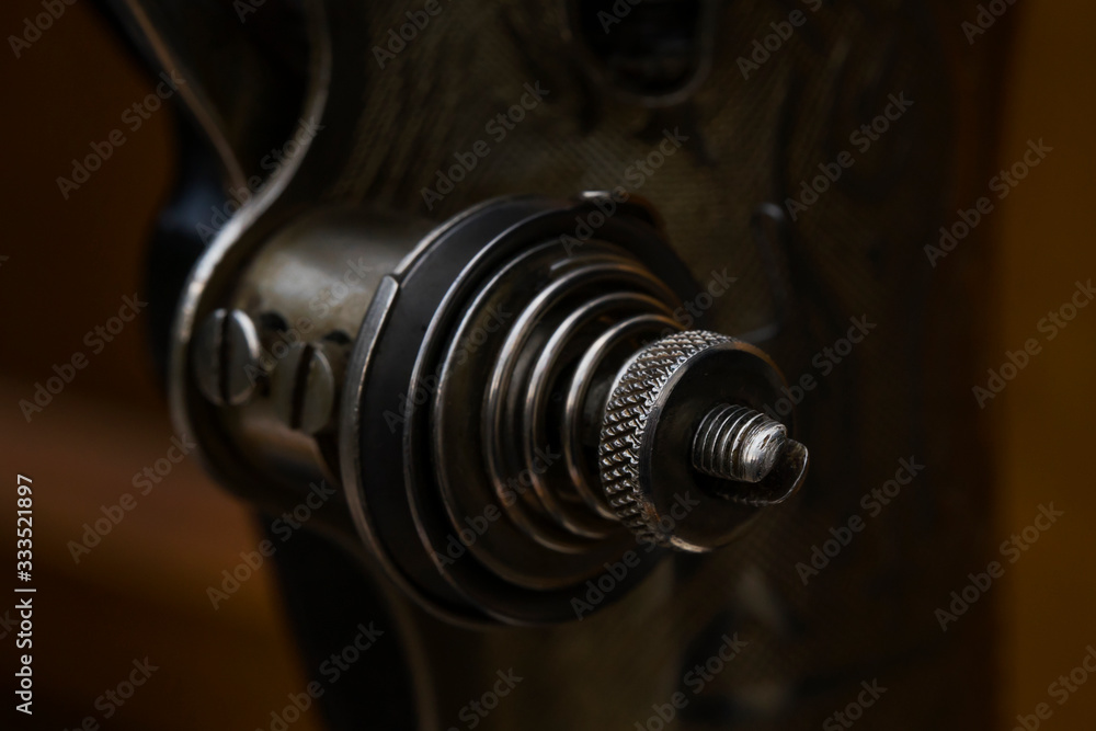 Vintage sewing machine. Retro. History of sewing. Cover, elements and ... Parts of an old sewing machine