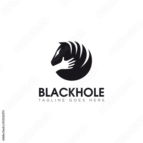 blackhole logo, with hand stroking a horse vector