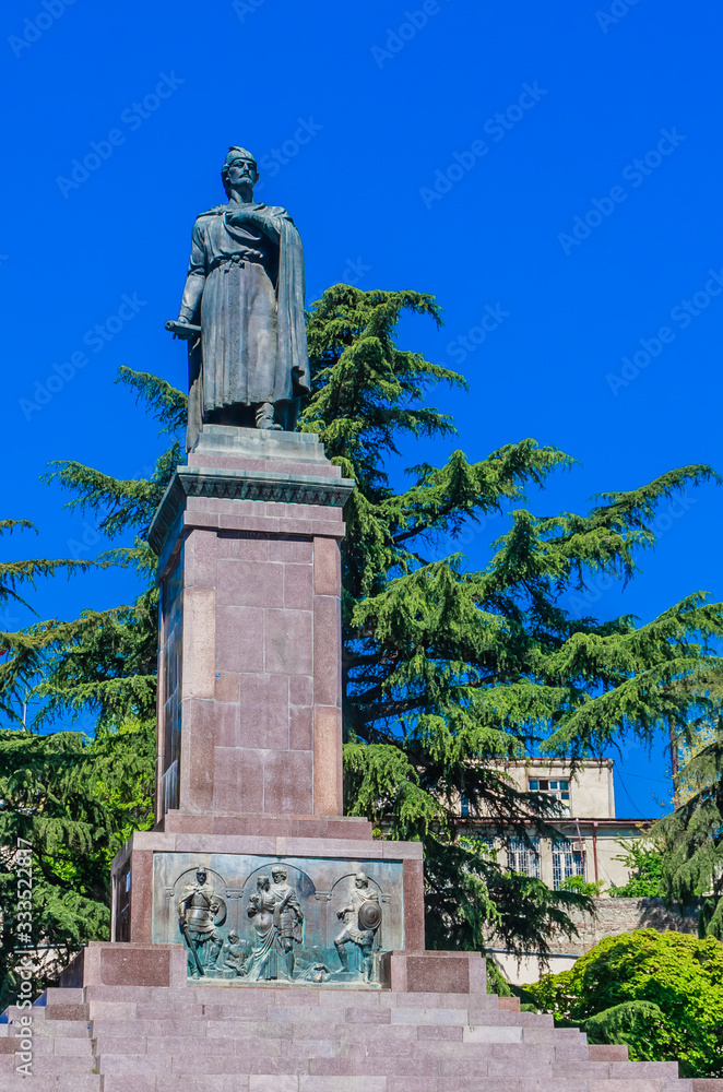 Monument to the outstanding Georgian poet and statesman of the 12th century Shota Rustaveli in the center of Tbilisi. Republic of Georgia