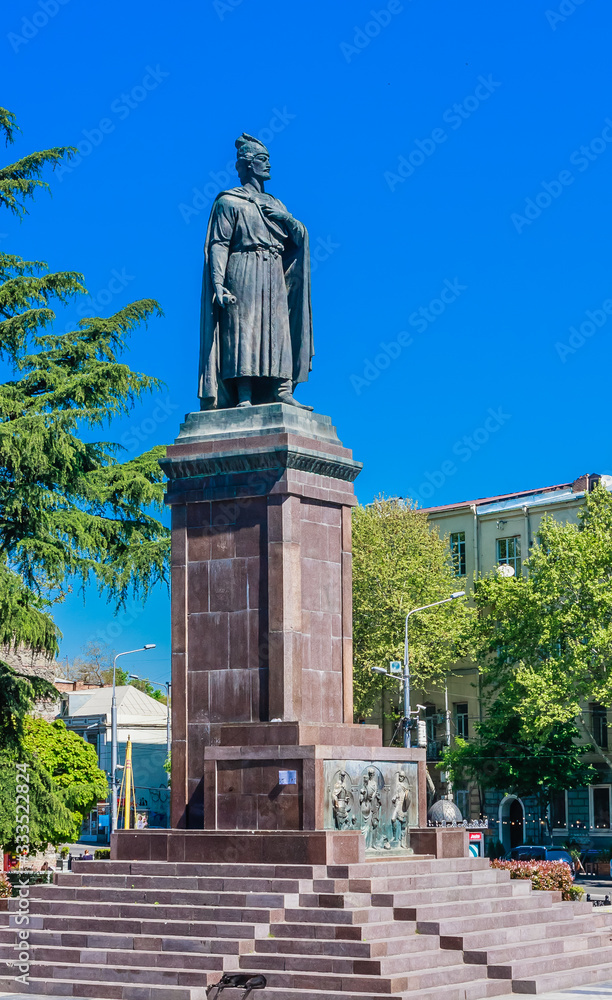 Monument to the outstanding Georgian poet and statesman of the 12th century Shota Rustaveli in the center of Tbilisi. Republic of Georgia