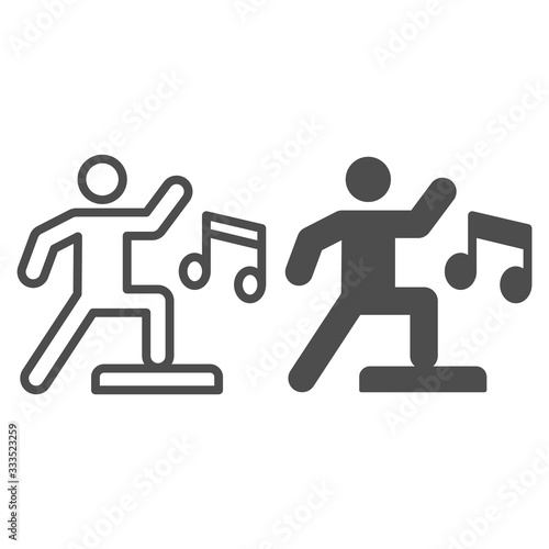 Sport step training line and solid icon. Fitness gym exercise with music symbol, outline style pictogram on white background. Healthy lifestyle sign for mobile concept and web design. Vector graphics.