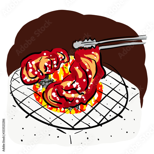 炭火の焼き肉の手描きイラスト