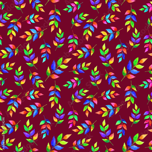 Seamless floral pattern with colorful leaves