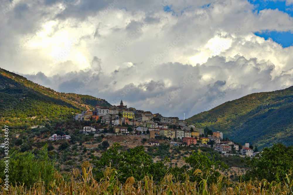 Panoramic view of Monteroduni, a medieval village in the Molise region, Italy