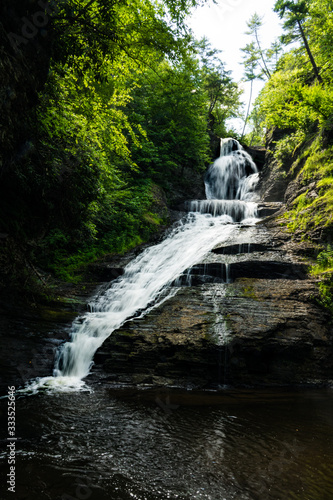 This is Dingmans Falls in the Delaware Water Gap Recreation Area in Pennsylvania. This waterfall quickly cascades down numerous rock terraces.