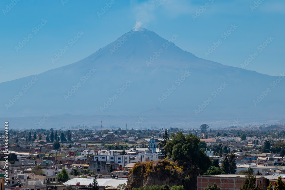 The beautiful Popocatepetl Mountain with smoke
