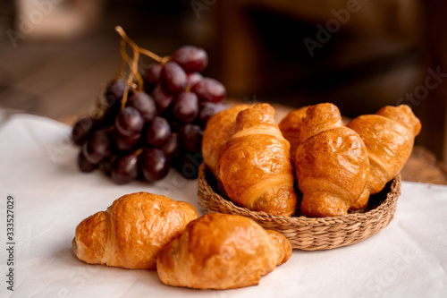 croissants with raisins, grapes, coffee break, tea break