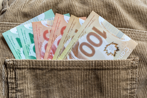 Canadian cash in pants, money concept