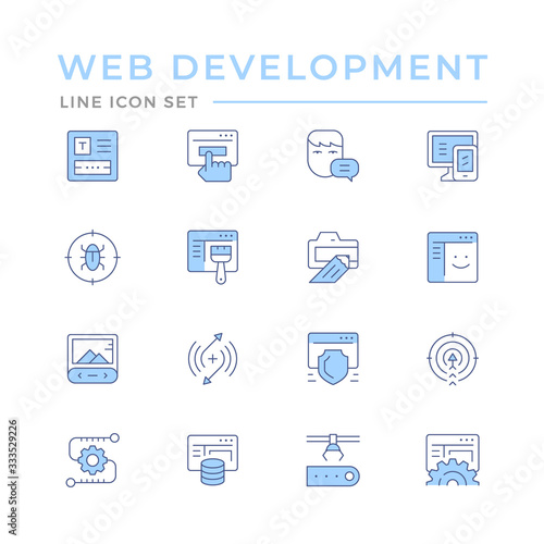 Set color line icons of web development