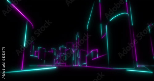 Night city neon drive. Car night lights. City life, urban scene, light trails. Night illumination. Motion graphic. 4K animation
