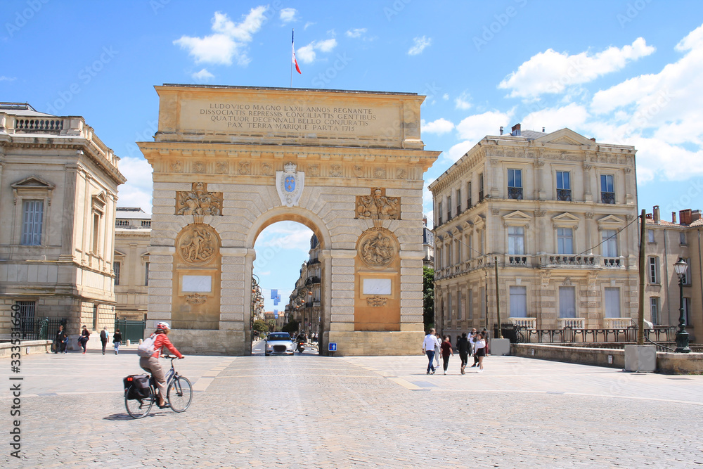 The famous Triumphal arch, monument in the historic center of Montpellier city, France