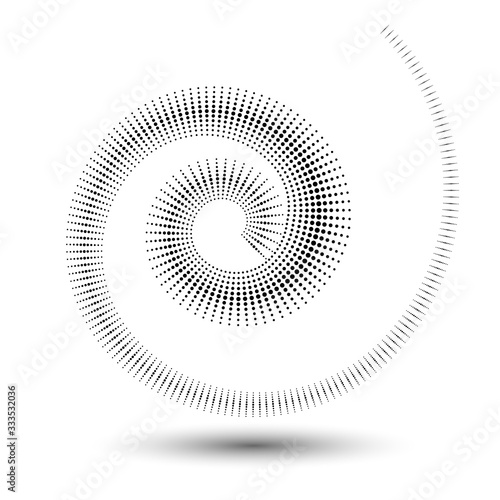 Halftone spiral as icon or background. Black abstract vector circle frame with dots as logo or emblem.