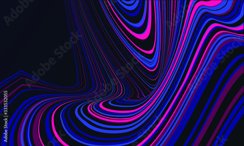 Optical illusion blue, pink lines. Abstract 3d render wavy. Psychedelic design retro stripe. Art crazy for your project. Texture ground defect. Vector illustration