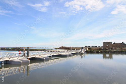 The Pilou foot bridge in of Villeneuve les Maguelone, a seaside resort in the south of Montpellier, Herault, France


