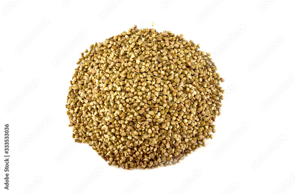 buckwheat groats isolated on a white background. View from above. buckwheat groats isolated on a white background. View from above.