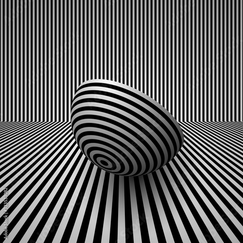 striped hemisphere over perspective lines. abstract monochrome optical illusion