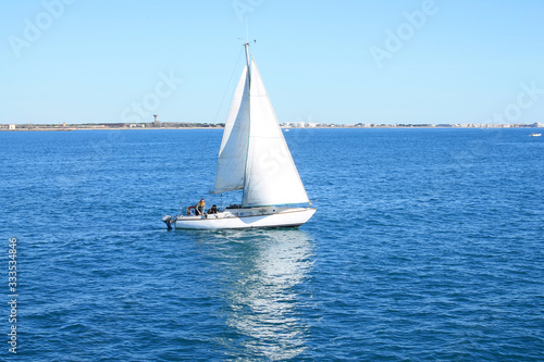 Sail boat in mediterranean sea, La Grande Motte, France