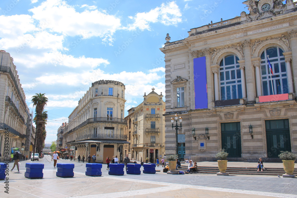 Comedy square in Montpellier and its opera, Herault, France