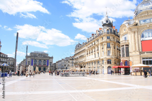 Fototapeta Naklejka Na Ścianę i Meble -  Comedy square in Montpellier, its opera and the three graces fountain, France