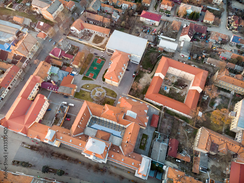 Day view from above on Beregovo. Central square. Ukraine.