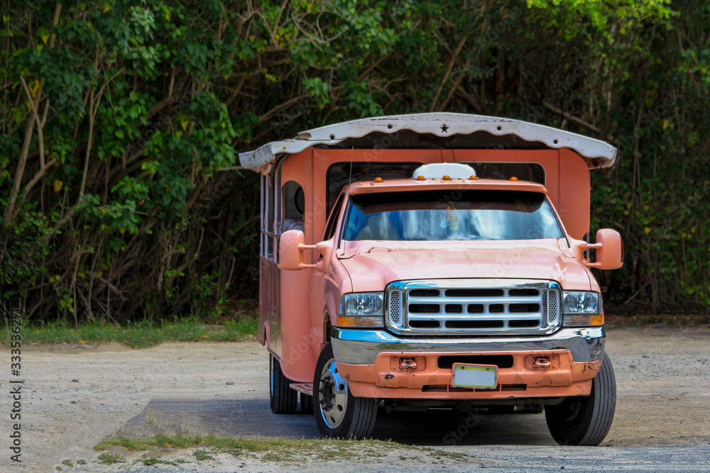 Colorful truck used for tourists to travel in Nassau