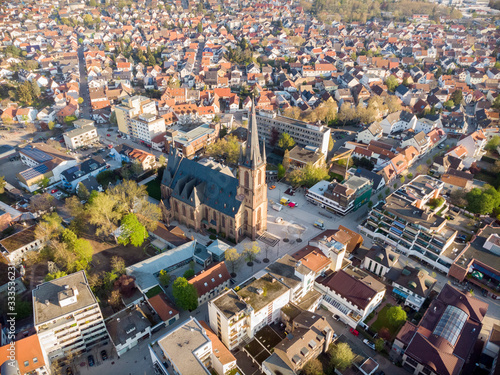 Beautiful morning top view of the central part of Viernheim.